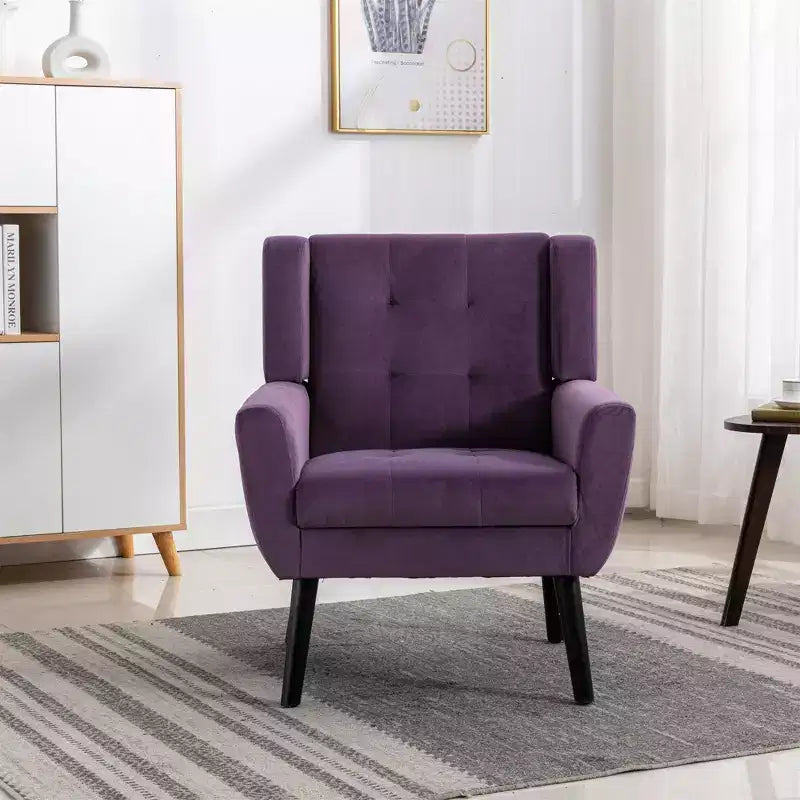 Fauteuil d'appoint rembourré en velours 75 L x 75 P x 88 H cm Assise capitonnée Dossier incurvé Pieds en bois noir pour salon et chambre