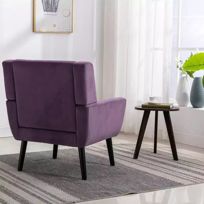 Fauteuil d'appoint rembourré en velours 75 L x 75 P x 88 H cm Assise capitonnée Dossier incurvé Pieds en bois noir pour salon et chambre