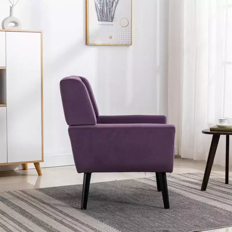 Fauteuil d'appoint rembourré en velours 75 L x 75 P x 88 H cm Assise capitonnée Dossier incurvé Pieds en bois noir pour salon et chambre