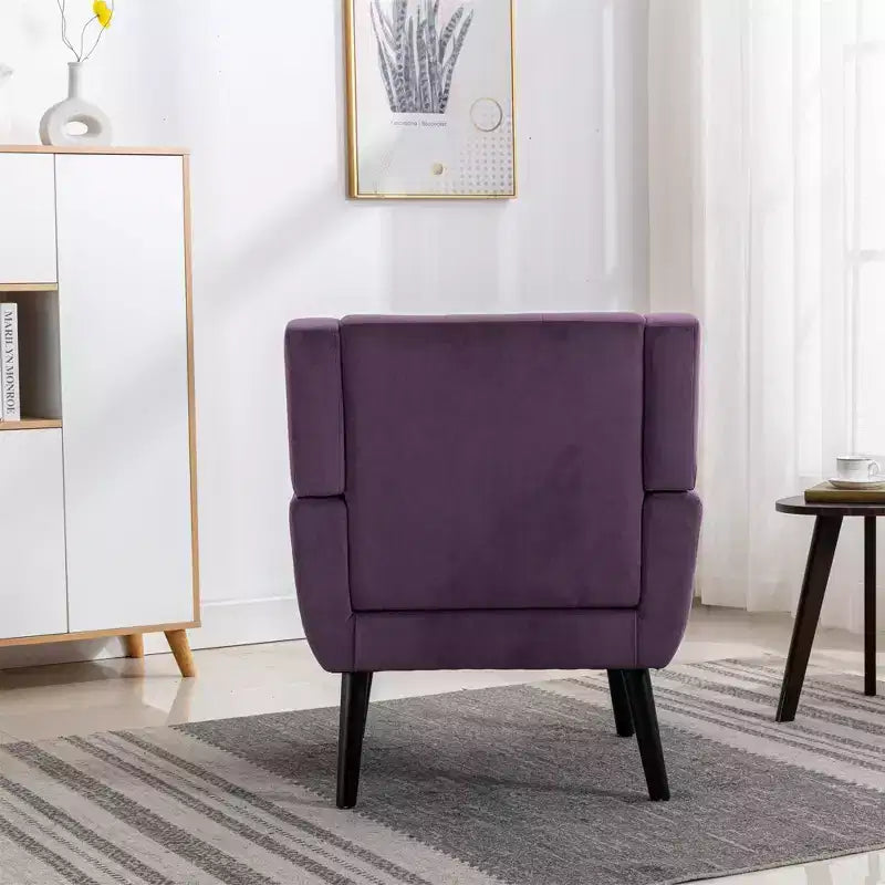 Fauteuil d'appoint rembourré en velours 75 L x 75 P x 88 H cm Assise capitonnée Dossier incurvé Pieds en bois noir pour salon et chambre