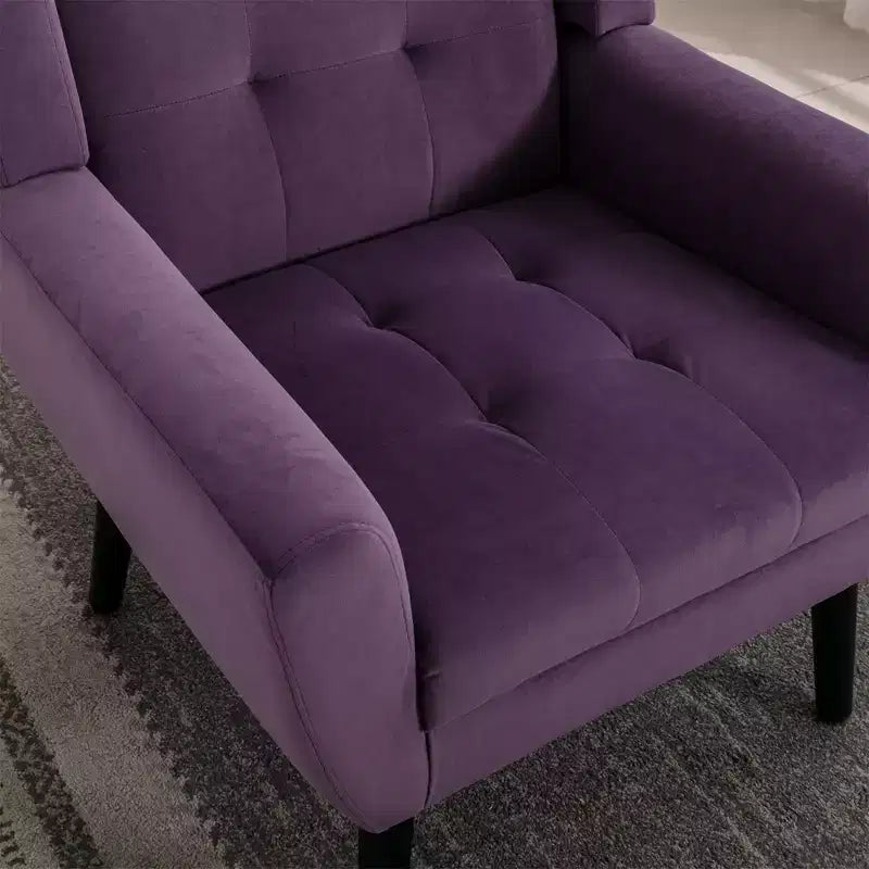 Fauteuil d'appoint rembourré en velours 75 L x 75 P x 88 H cm Assise capitonnée Dossier incurvé Pieds en bois noir pour salon et chambre