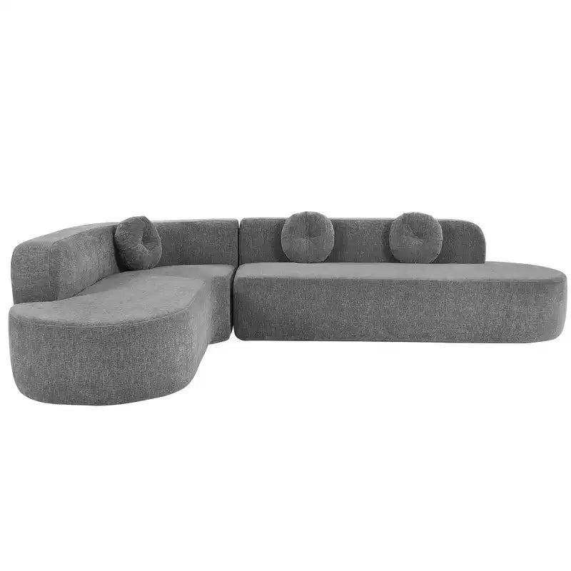 Canapé d'angle extra large Whisen 310 cm, canapé élégant en tissu avec trois coussins ronds, mousse haute résilience