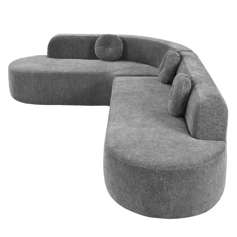 Canapé d'angle extra large Whisen 310 cm, canapé élégant en tissu avec trois coussins ronds, mousse haute résilience