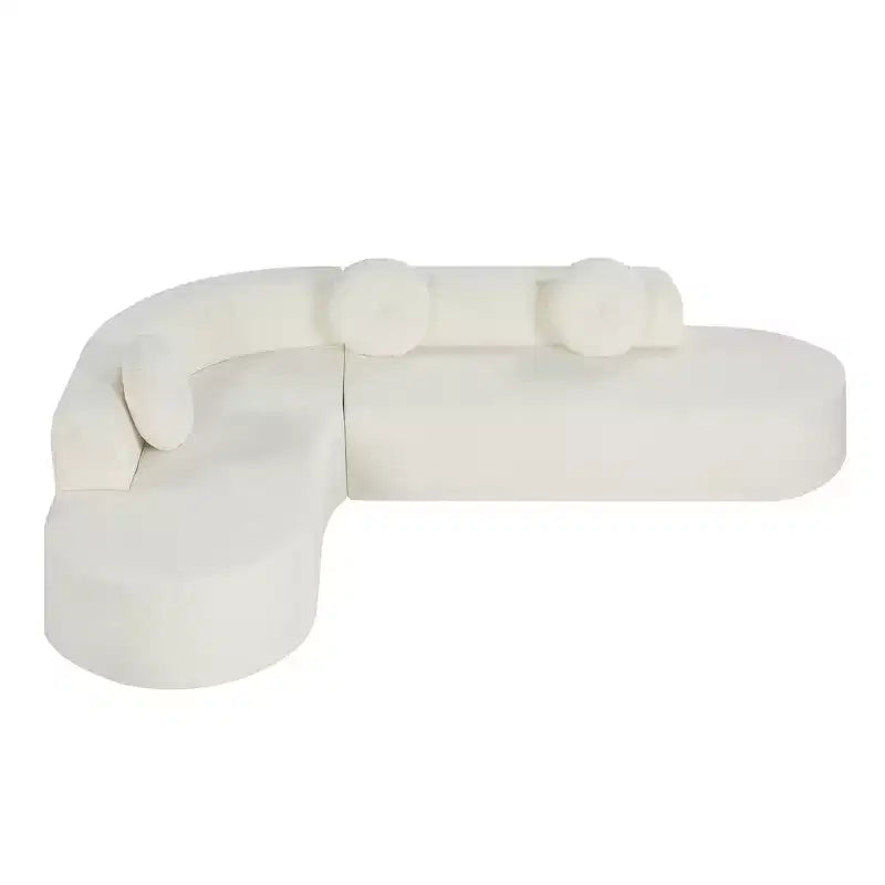 Canapé d'angle extra large Whisen 310 cm, canapé élégant en tissu avec trois coussins ronds, mousse haute résilience
