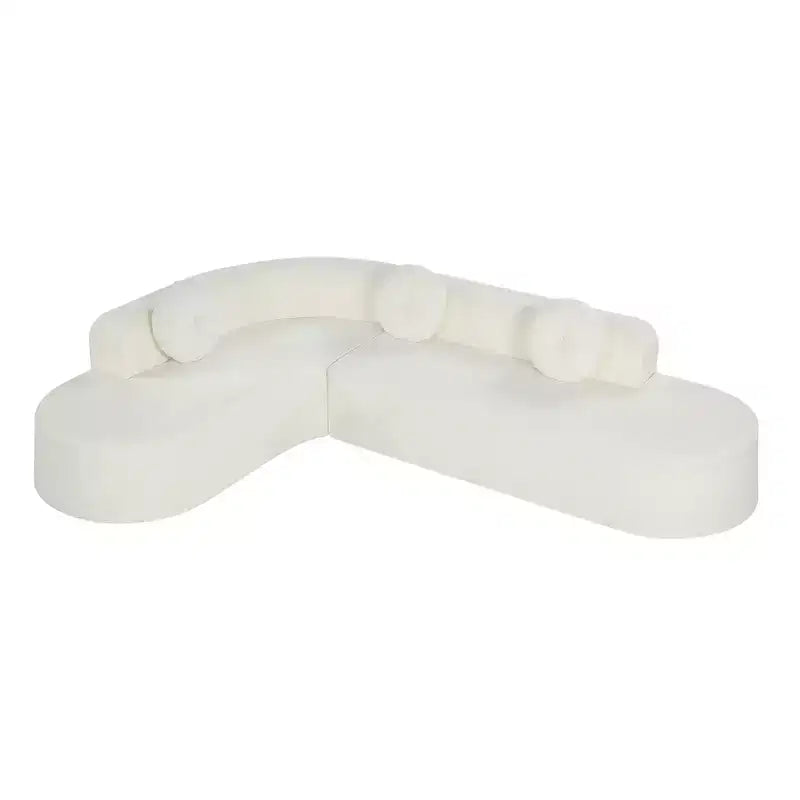 Canapé d'angle extra large Whisen 310 cm, canapé élégant en tissu avec trois coussins ronds, mousse haute résilience