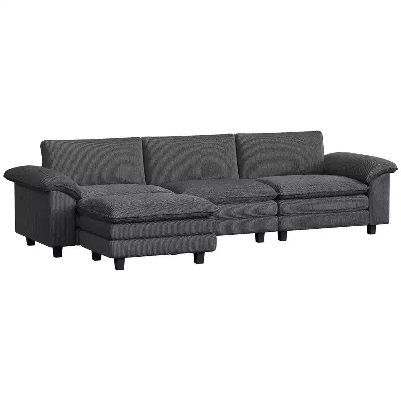 Canapé d'angle HOMCOM en forme de L avec assise profonde, pouf mobile et accoudoirs rembourrés