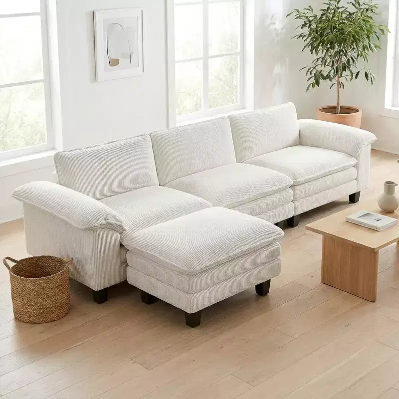 Canapé d'angle HOMCOM en forme de L avec assise profonde, pouf mobile et accoudoirs rembourrés