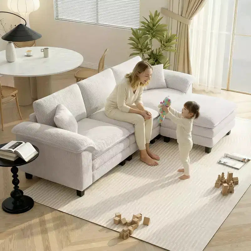Canapé d'angle HOMCOM en forme de L avec assise profonde, pouf mobile et accoudoirs rembourrés
