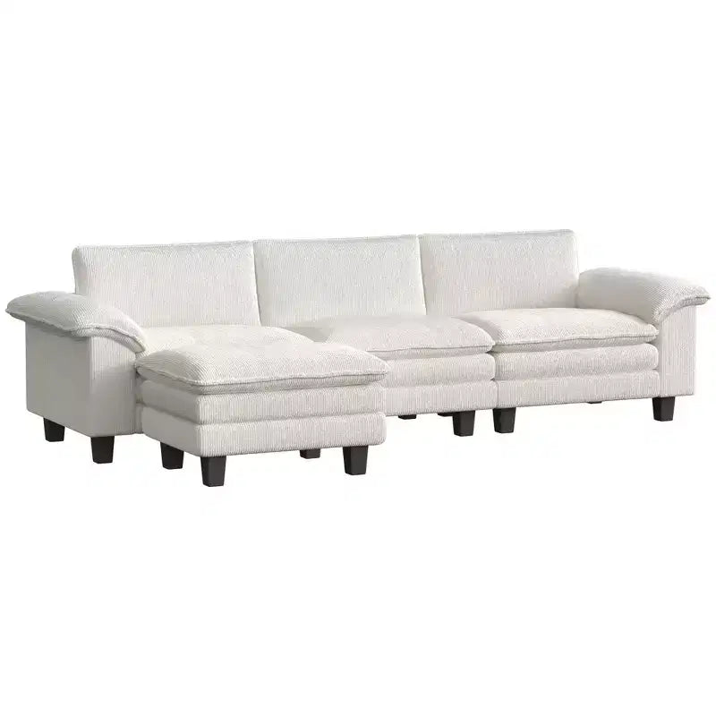 Canapé d'angle HOMCOM en forme de L avec assise profonde, pouf mobile et accoudoirs rembourrés