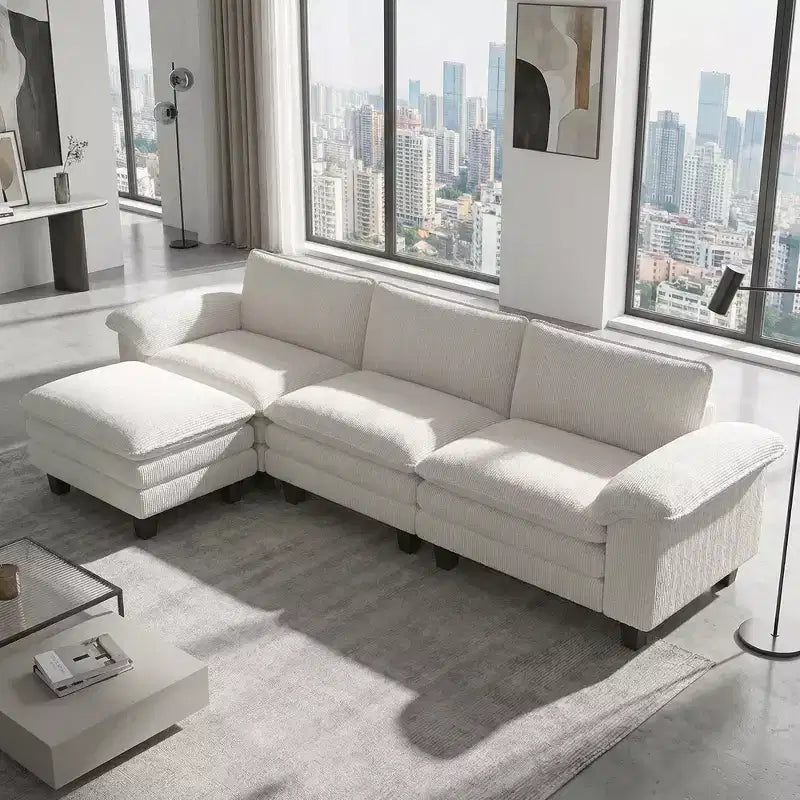 Canapé d'angle HOMCOM en forme de L avec assise profonde, pouf mobile et accoudoirs rembourrés