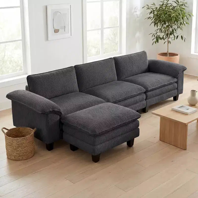Canapé d'angle HOMCOM en forme de L avec assise profonde, pouf mobile et accoudoirs rembourrés