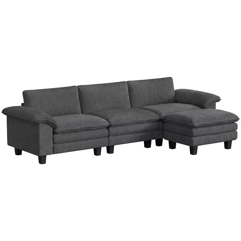 Canapé d'angle HOMCOM en forme de L avec assise profonde, pouf mobile et accoudoirs rembourrés