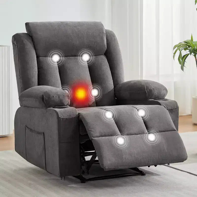 Fauteuil inclinable manuel surdimensionné COZONY avec massage vibrant, chauffage et poches latérales pour le salon