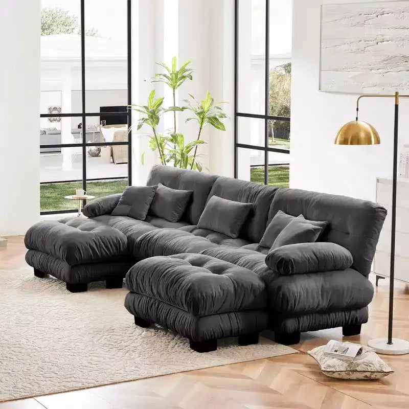 Canapé d'angle modulable de luxe MAYEERTY en forme de U avec 2 poufs pour salon, gris