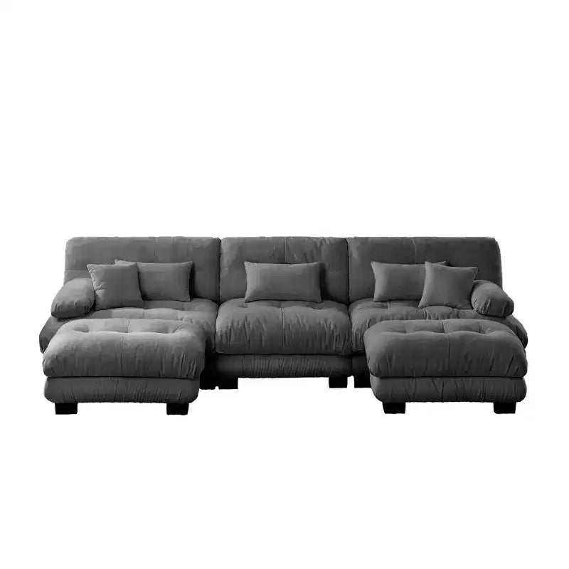 Canapé d'angle modulable de luxe MAYEERTY en forme de U avec 2 poufs pour salon, gris