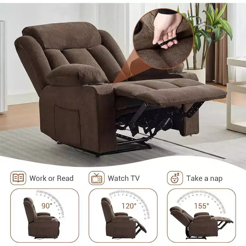 Fauteuil Inclinable de Massage Surdimensionné avec Chaleur et Vibrations, Fauteuil Inclinable à Bascule Large avec Poches Latérales pour Salon, Chambre, Salle de Cinéma Maison