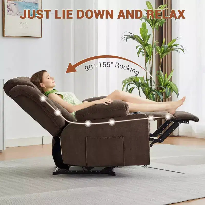 Fauteuil Inclinable de Massage Surdimensionné avec Chaleur et Vibrations, Fauteuil Inclinable à Bascule Large avec Poches Latérales pour Salon, Chambre, Salle de Cinéma Maison