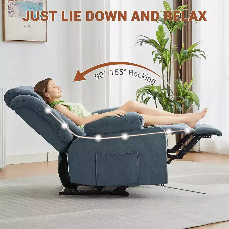 Fauteuil Inclinable de Massage Surdimensionné avec Chaleur et Vibrations, Fauteuil Inclinable à Bascule Large avec Poches Latérales pour Salon, Chambre, Salle de Cinéma Maison