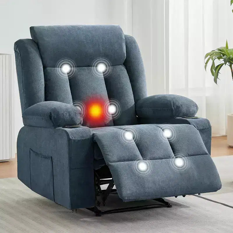 Fauteuil Inclinable de Massage Surdimensionné avec Chaleur et Vibrations, Fauteuil Inclinable à Bascule Large avec Poches Latérales pour Salon, Chambre, Salle de Cinéma Maison