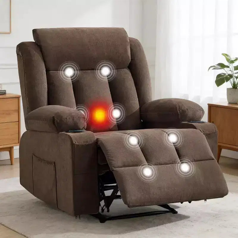 Fauteuil Inclinable de Massage Surdimensionné avec Chaleur et Vibrations, Fauteuil Inclinable à Bascule Large avec Poches Latérales pour Salon, Chambre, Salle de Cinéma Maison