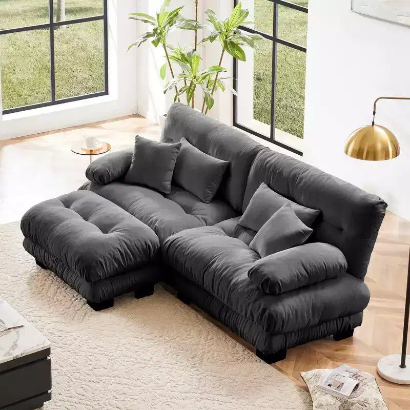 Canapé sectionnel MAYEERTY Cloud avec 2 places, 2 oreillers lombaires, 2 coussins décoratifs, canapé rembourré à bras larges pour salon, gris