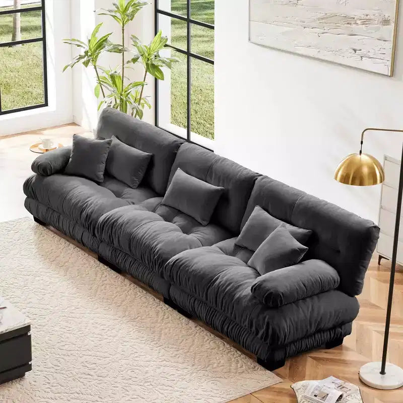 MAYEERTY Canapé sectionnel modulable 3 places à assise profonde pour salon, gris