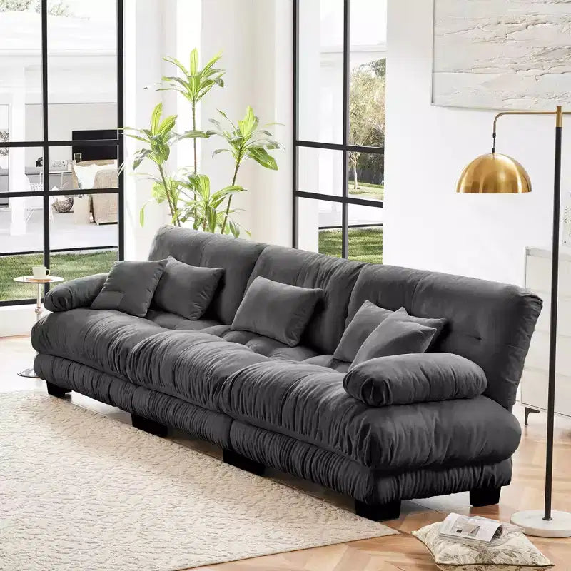 MAYEERTY Canapé sectionnel modulable 3 places à assise profonde pour salon, gris