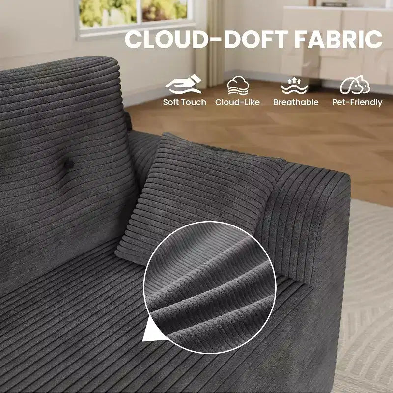 Canapé modulaire 105 places avec méridienne surdimensionnée - Aucun assemblage requis Canapé profond pour salon et chambre à coucher - Gris