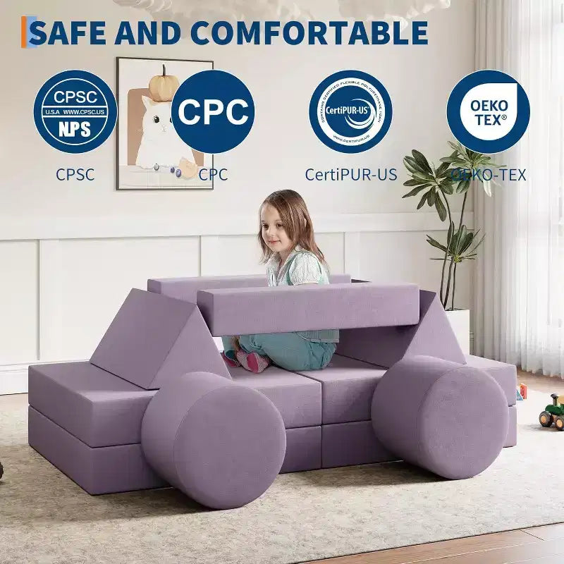 Canapé de jeu modulaire 13 pièces - Ensemble de canapé convertible pour tout-petits avec housses douces lavables - Chaise de sol en mousse pour salle de jeux, salon ou chambre à coucher