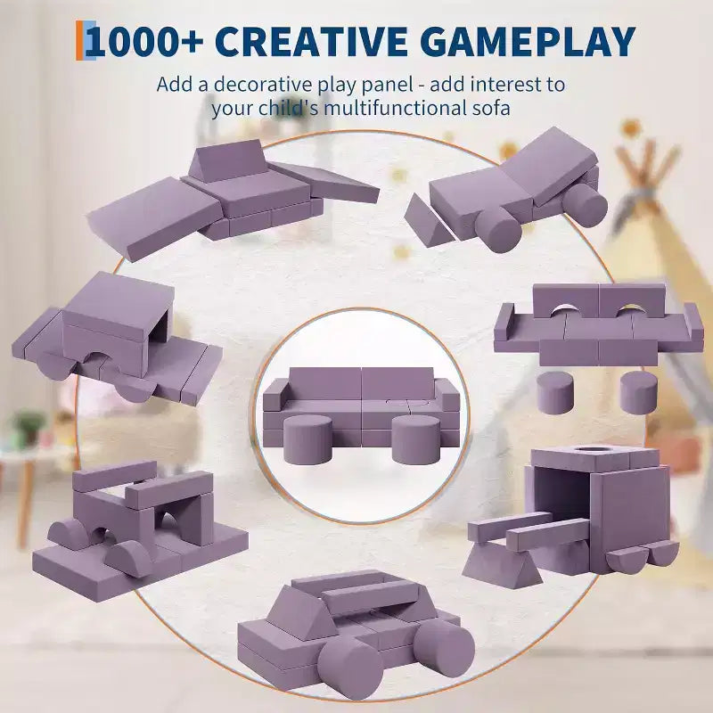 Canapé de jeu modulaire 13 pièces - Ensemble de canapé convertible pour tout-petits avec housses douces lavables - Chaise de sol en mousse pour salle de jeux, salon ou chambre à coucher