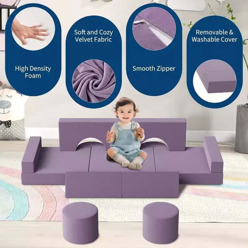 Canapé de jeu modulaire 13 pièces - Ensemble de canapé convertible pour tout-petits avec housses douces lavables - Chaise de sol en mousse pour salle de jeux, salon ou chambre à coucher