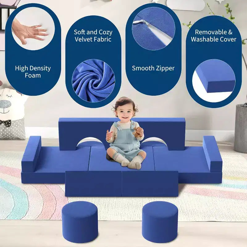 Canapé de jeu modulaire 13 pièces - Ensemble de canapé convertible pour tout-petits avec housses douces lavables - Chaise de sol en mousse pour salle de jeux, salon ou chambre à coucher