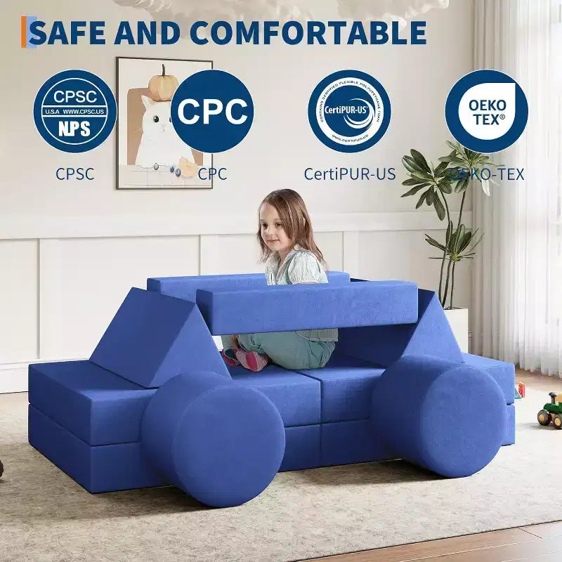 Canapé de jeu modulaire 13 pièces - Ensemble de canapé convertible pour tout-petits avec housses douces lavables - Chaise de sol en mousse pour salle de jeux, salon ou chambre à coucher