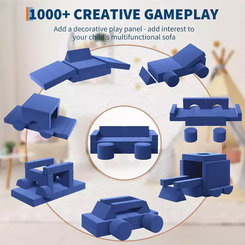 Canapé de jeu modulaire 13 pièces - Ensemble de canapé convertible pour tout-petits avec housses douces lavables - Chaise de sol en mousse pour salle de jeux, salon ou chambre à coucher