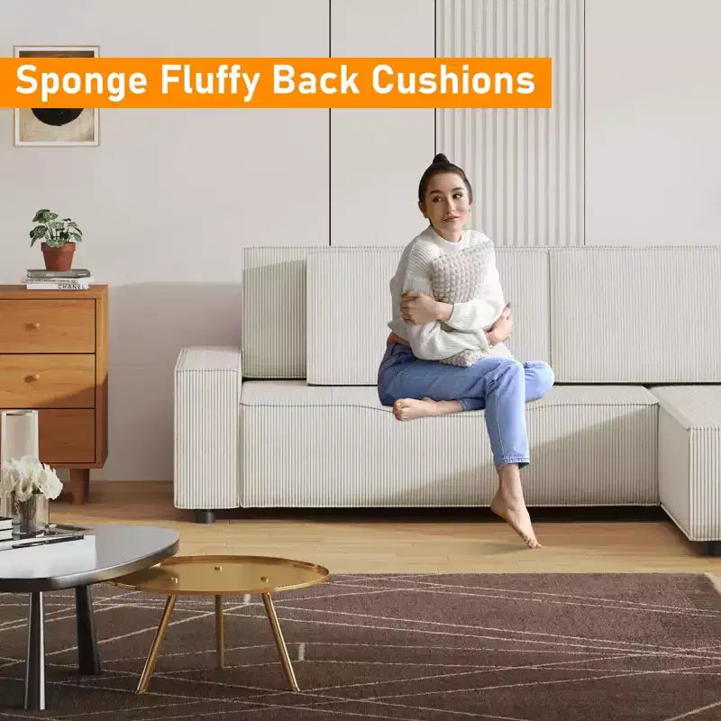 Canapé d'angle modulable en L avec pouf, canapé nuage moelleux en éponge livré en boîte, aucun assemblage requis, rembourré moderne pour salon