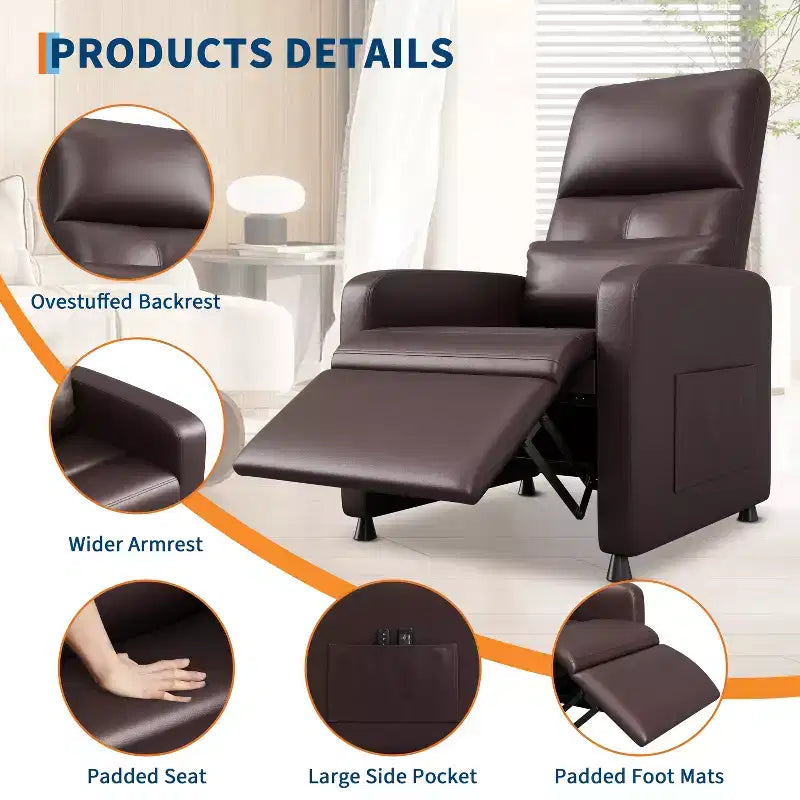 Fauteuil inclinable électrique en cuir PU avec chauffage et massage - Canapé individuel ergonomique électrique réglable, siège de cinéma maison pour salon