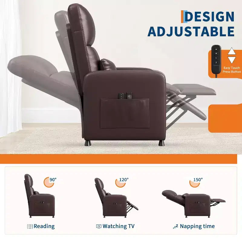 Fauteuil inclinable électrique en cuir PU avec chauffage et massage - Canapé individuel ergonomique électrique réglable, siège de cinéma maison pour salon