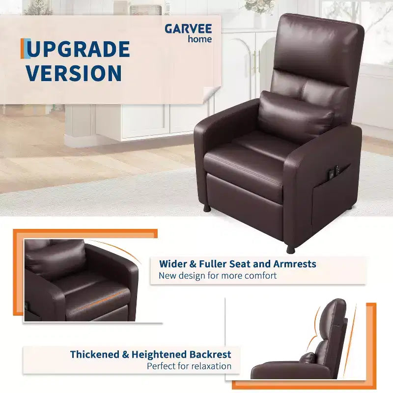 Fauteuil inclinable électrique en cuir PU avec chauffage et massage - Canapé individuel ergonomique électrique réglable, siège de cinéma maison pour salon
