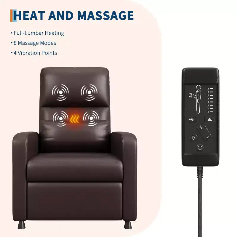 Fauteuil inclinable électrique en cuir PU avec chauffage et massage - Canapé individuel ergonomique électrique réglable, siège de cinéma maison pour salon