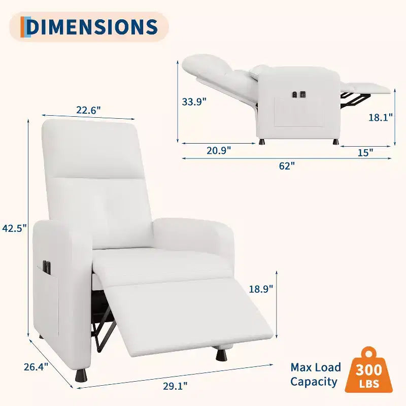 Fauteuil inclinable électrique en cuir PU avec chauffage et massage - Canapé individuel ergonomique électrique réglable, siège de cinéma maison pour salon