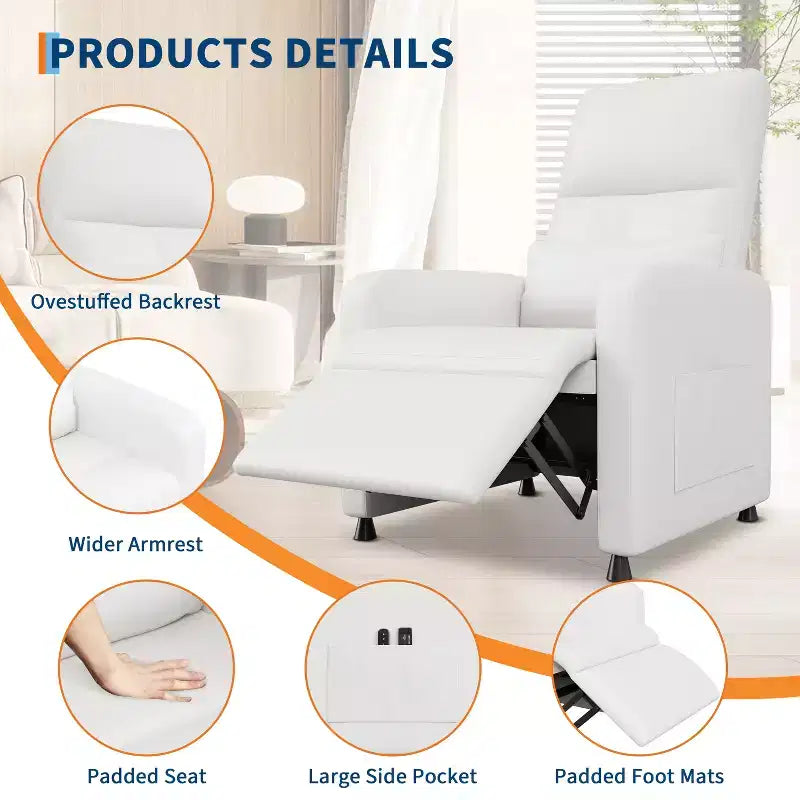 Fauteuil inclinable électrique en cuir PU avec chauffage et massage - Canapé individuel ergonomique électrique réglable, siège de cinéma maison pour salon