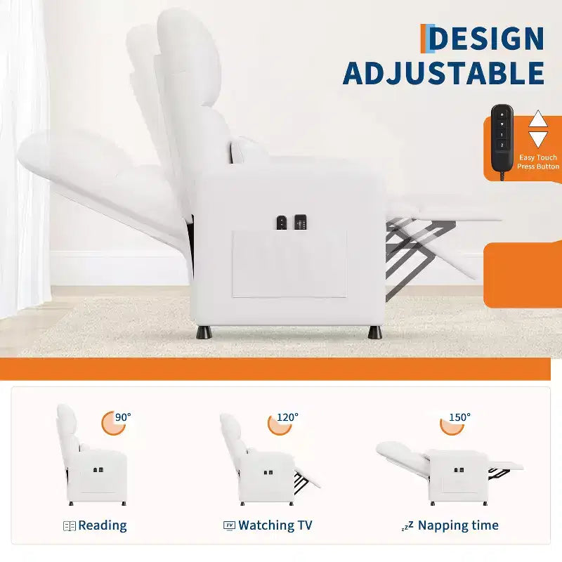 Fauteuil inclinable électrique en cuir PU avec chauffage et massage - Canapé individuel ergonomique électrique réglable, siège de cinéma maison pour salon
