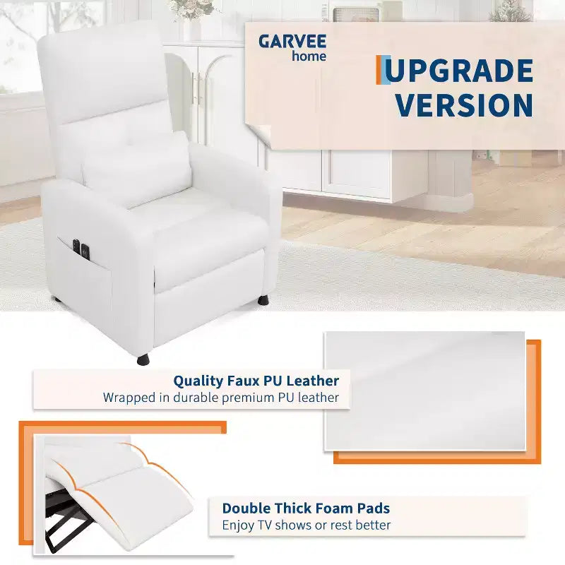 Fauteuil inclinable électrique en cuir PU avec chauffage et massage - Canapé individuel ergonomique électrique réglable, siège de cinéma maison pour salon