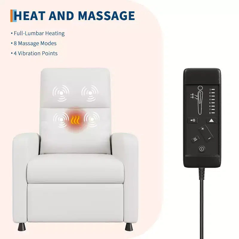 Fauteuil inclinable électrique en cuir PU avec chauffage et massage - Canapé individuel ergonomique électrique réglable, siège de cinéma maison pour salon