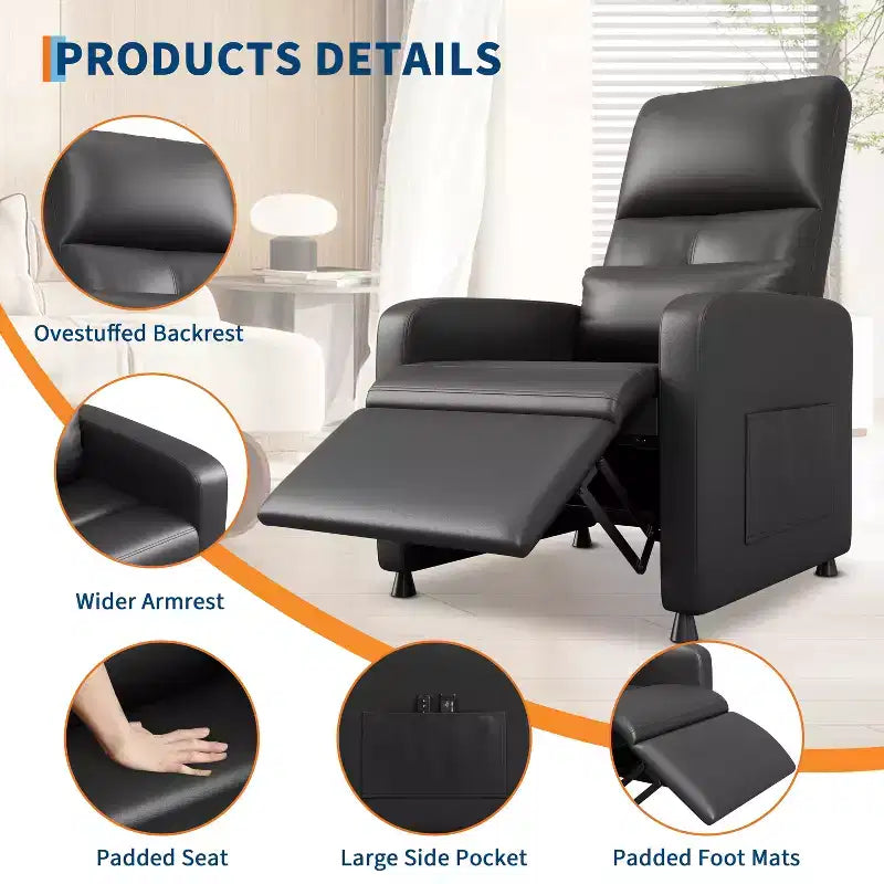 Fauteuil inclinable électrique en cuir PU avec chauffage et massage - Canapé individuel ergonomique électrique réglable, siège de cinéma maison pour salon