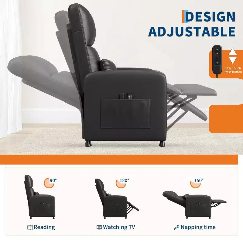 Fauteuil inclinable électrique en cuir PU avec chauffage et massage - Canapé individuel ergonomique électrique réglable, siège de cinéma maison pour salon
