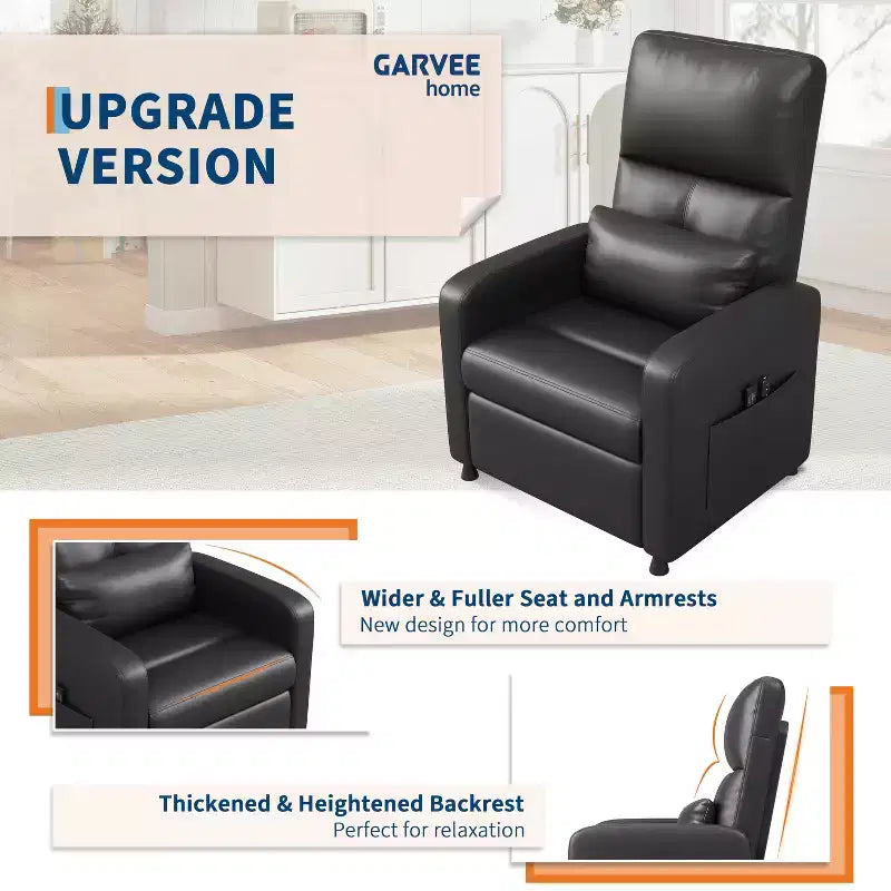 Fauteuil inclinable électrique en cuir PU avec chauffage et massage - Canapé individuel ergonomique électrique réglable, siège de cinéma maison pour salon