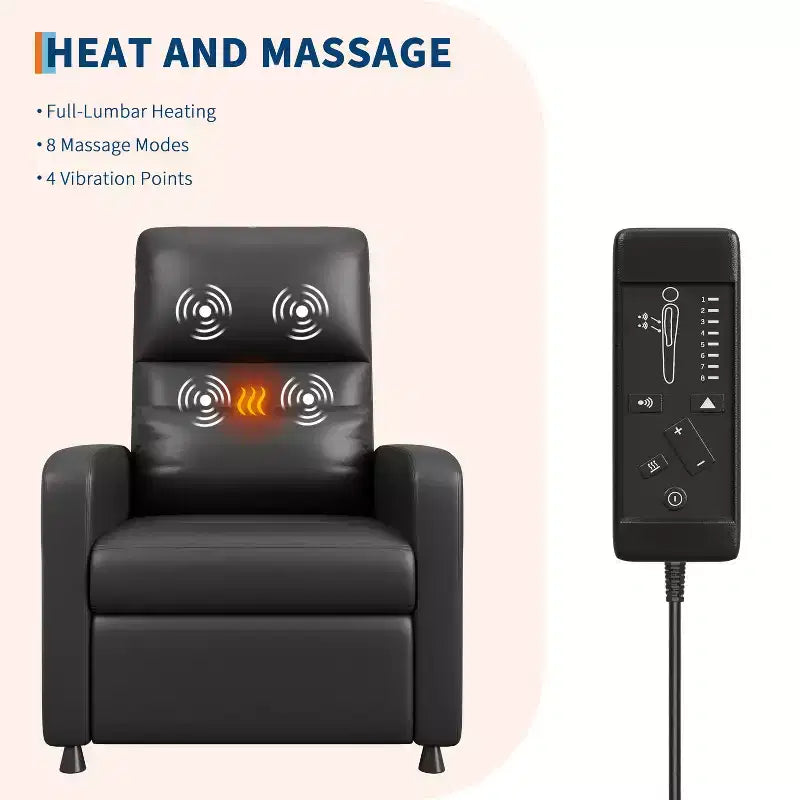 Fauteuil inclinable électrique en cuir PU avec chauffage et massage - Canapé individuel ergonomique électrique réglable, siège de cinéma maison pour salon