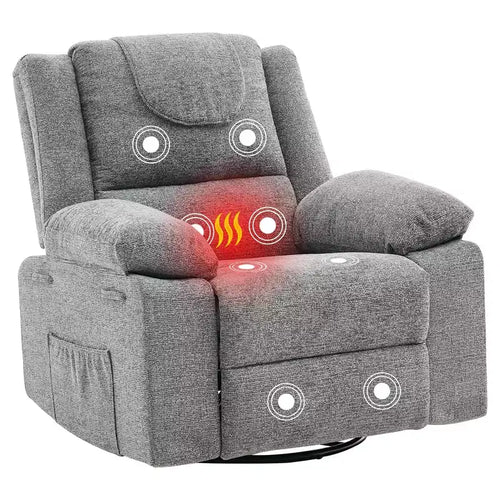 360 Swivel Rock Recliner Chairs Single Sofa,Oversized Recliner Chair for Adults with Vibration Massage and Lumbar Heating Sofa for Living Room
