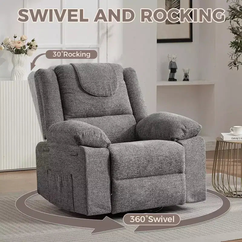 Fauteuil inclinable pivotant à 360° avec massage par vibration et chauffage lombaire, canapé simple surdimensionné pour adultes, pour salon